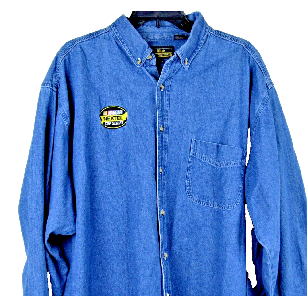 Denim Shirt Nextel Cup Series Blue Button Front Long Sleeve Size 2XL Nascar